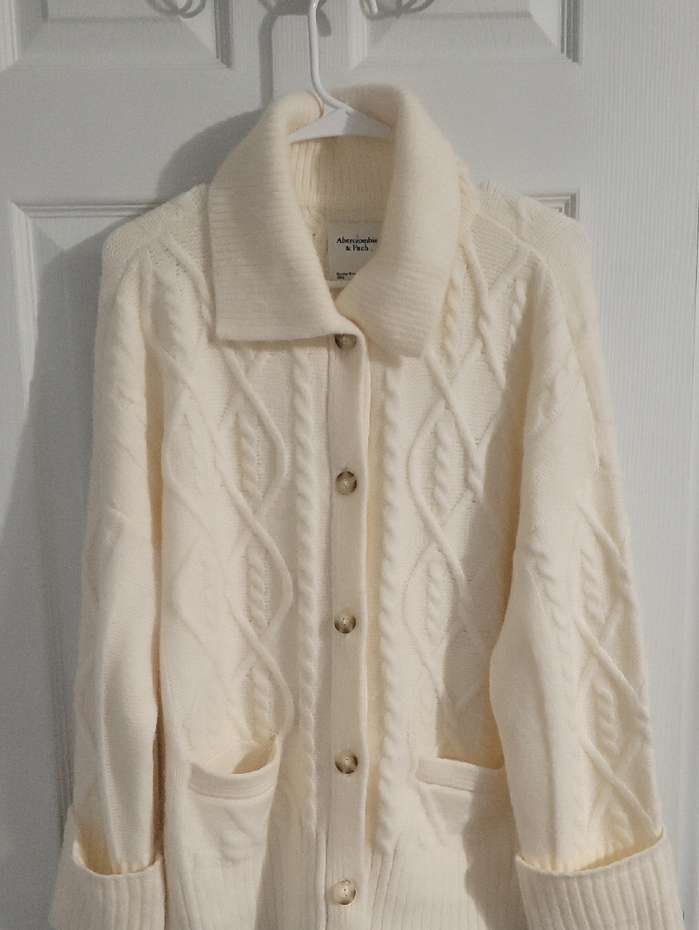 Abercrombie & Fitch Cream Cable Cardigan with Collar
